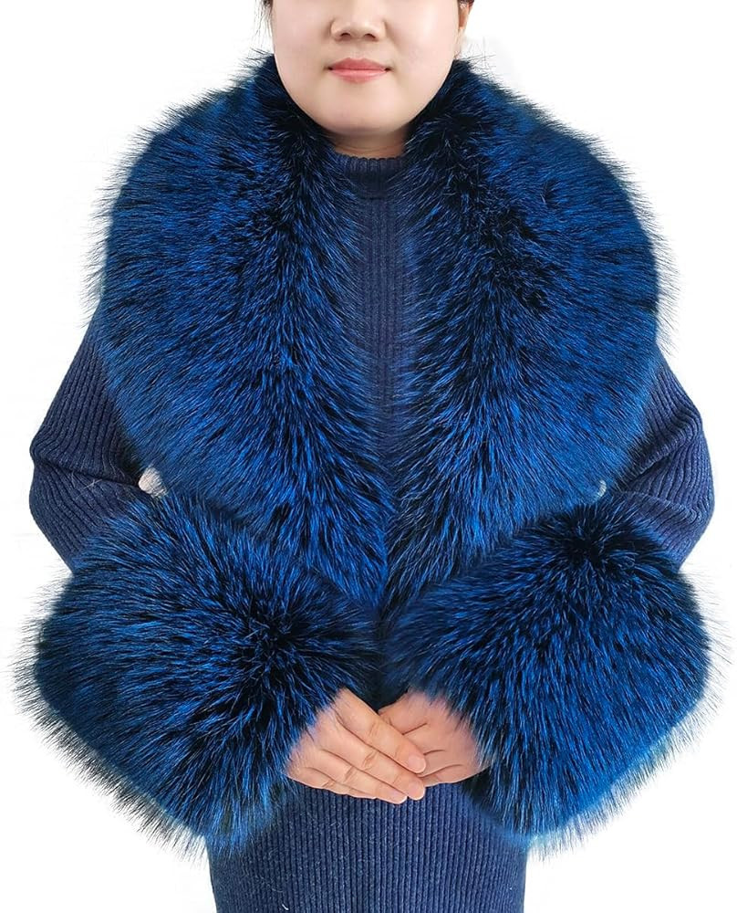 Eosxrp Faux Fur Collar Cuffs Set Warm Fake Fur Scarf Winter Women Fluffy Large Shawl Furry Scarve... | Amazon (US)