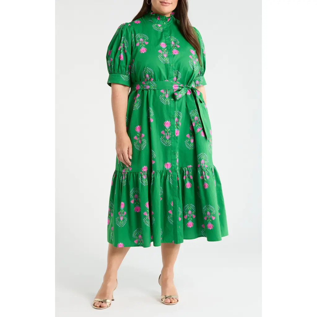 SUGARLIPS Floral Giles Shirtdress in Green/pink at Nordstrom, Size 2X | Nordstrom