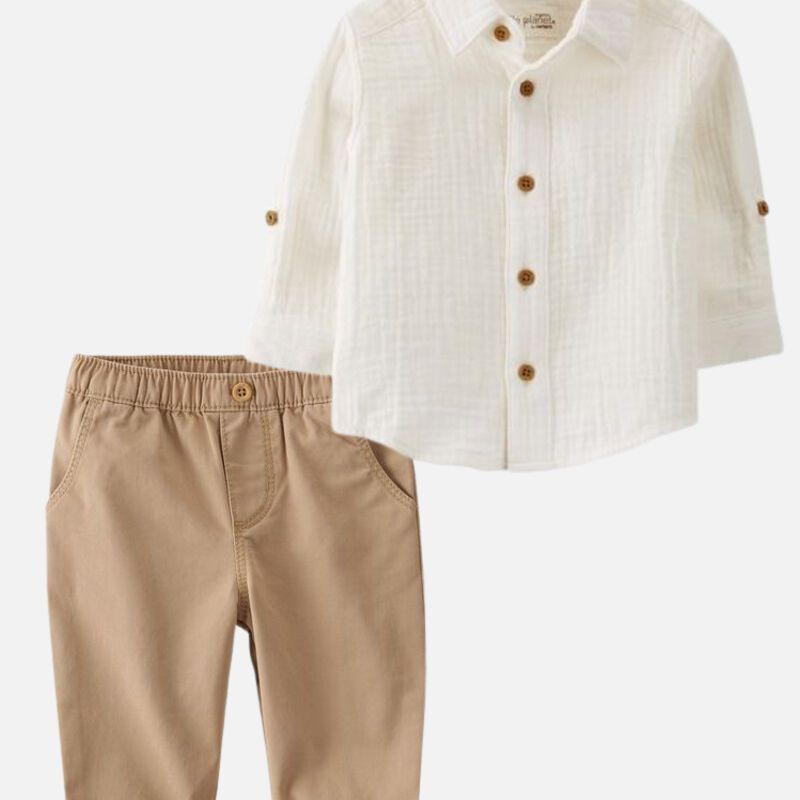 Organic Cotton Button-Front Shirt and Twill Pants Set | Carter's