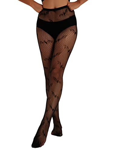 Lunedear Bats Pattern Fishnet Tights Black Sexy High Waist Bats Print Leggings Stockings for Women | Amazon (US)