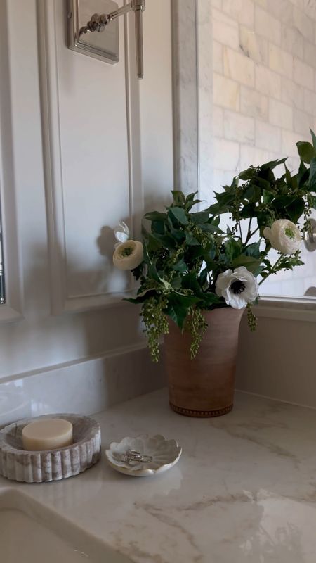 In case you missed it - this week, I revealed our primary bath on the blog ✨ Head to stories to catch up on everything else shared this week! Thanks for being here.
•
•
•

primary bathroom, bathroom decor, neutral bathroom, faux florals, terracotta vase, spring decor, marble bathroom, wall sconce, ring dish, polished nickel, brass hardware, affordable hardware, master bath, marble shower, calm bathroom, bathroom towels, bathroom art, amazon find, Etsy art, target home, home decor

#LTKsalealert #LTKunder50 #LTKhome