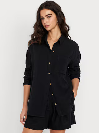 Crinkle Gauze Loose Button-Down Shirt | Old Navy (US)