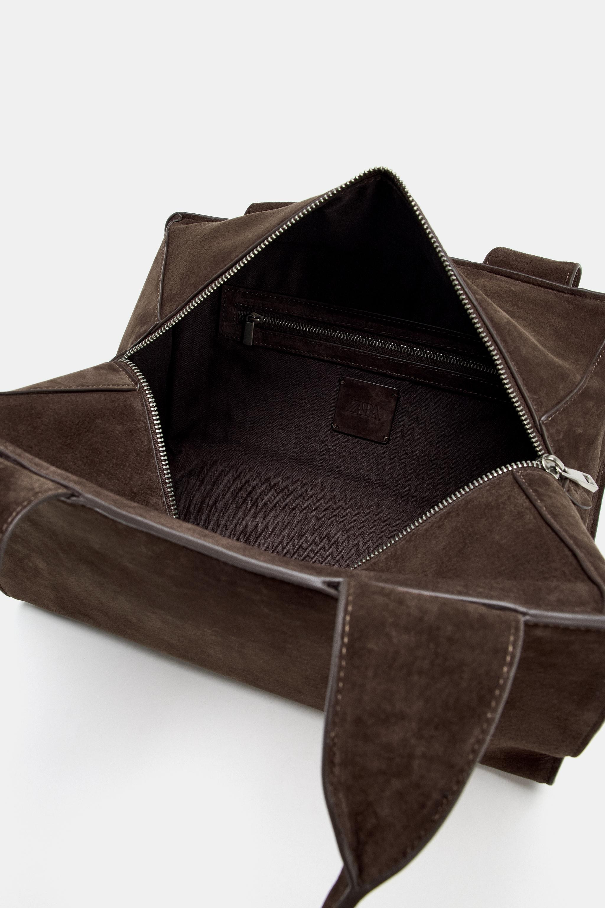 DOUBLE HANDLE SPLIT SUEDE LEATHER BAG | Zara UK