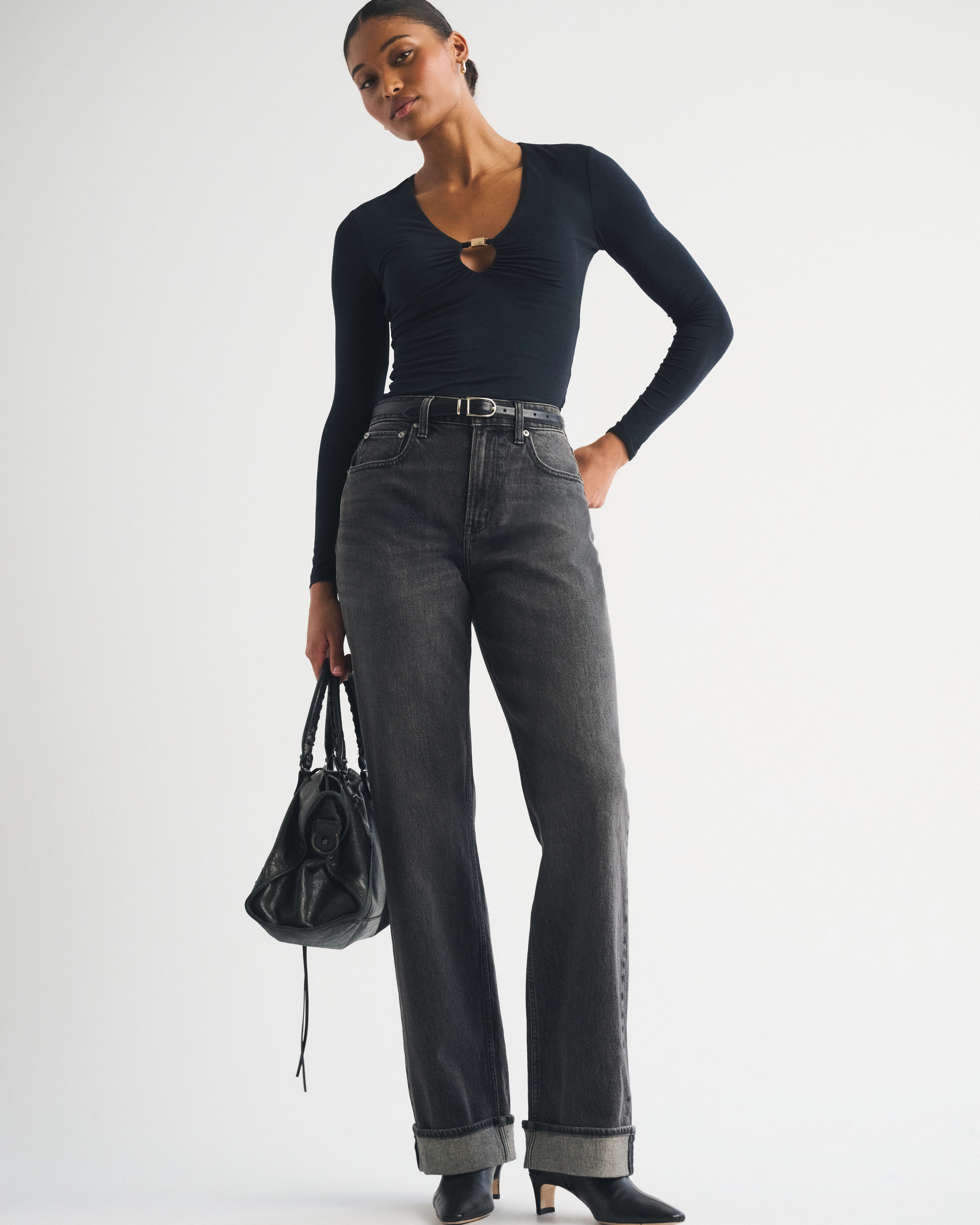 Curve Love High Rise 90s Relaxed Cuffed Hem Jean | Abercrombie & Fitch (US)