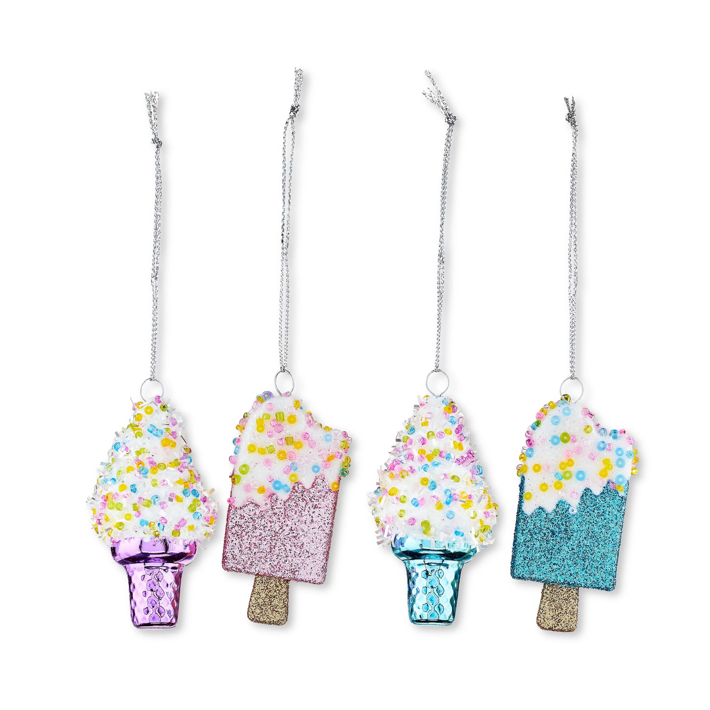 Mini Multi-Color Ice Cream & Ice Pop Christmas Ornaments, 4 Count, 0.0705 lb, by Holiday Time | Walmart (US)