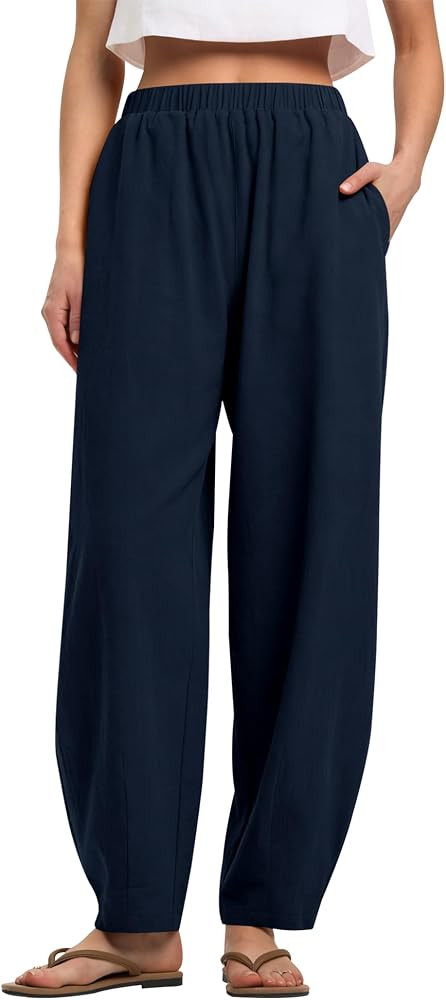 LOMON Linen Barrel Pants Women Wide Leg Palazzo Summer Baggy Harem Pants | Amazon (US)