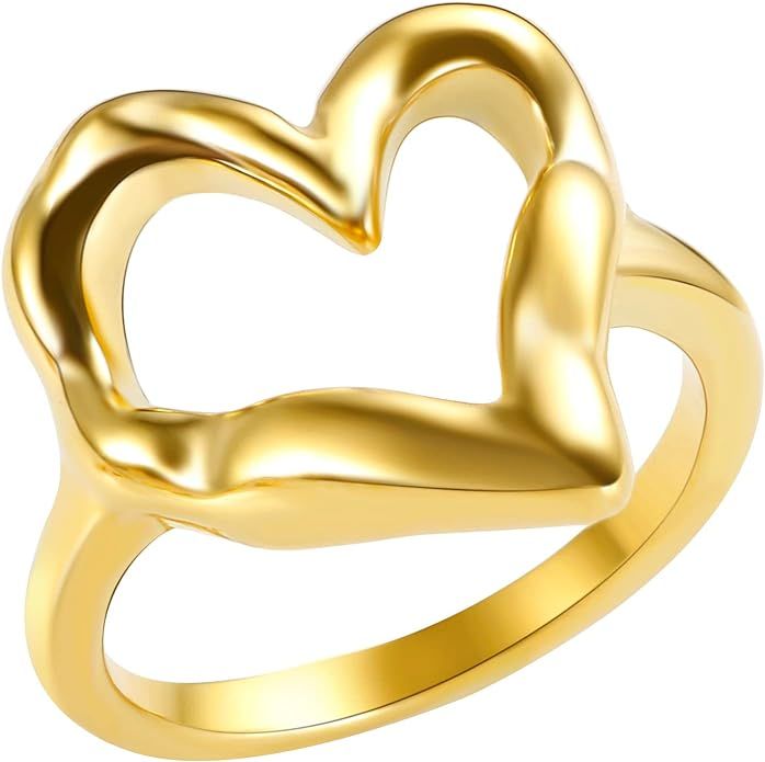 JINHUI Simple Minimalist Heart Finger Rings for Women Wedding Engagement Statement Jewelry | Amazon (US)