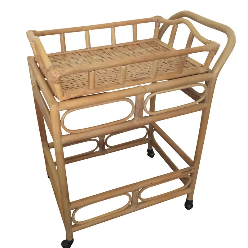 Rattan & Bamboo Cart with Tray | Chairish