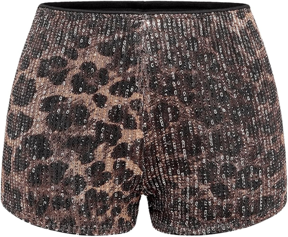 Floerns Women's Low Waisted Leopard Print Y2k Mini Shorts Contrast Sequin Track Shorts | Amazon (US)