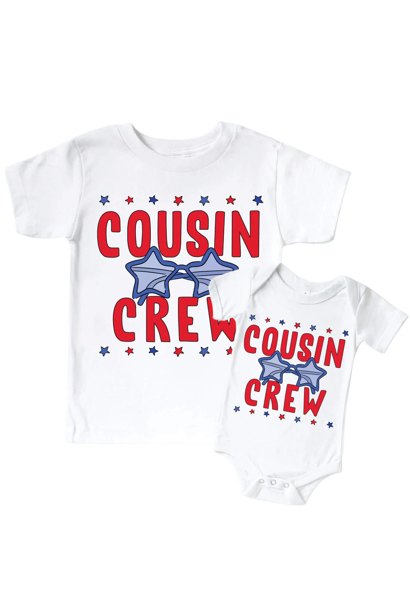 Red & White Cousin Crew Graphic Bodysuit & Kids Tee | White | Caden Lane