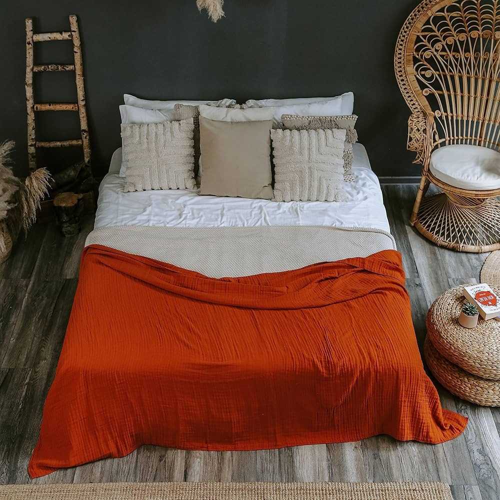 King Size Muslin Cotton Blanket - 4 Layers Breathable Gauze Blanket - Super Soft, Cozy, Lightweig... | Amazon (US)