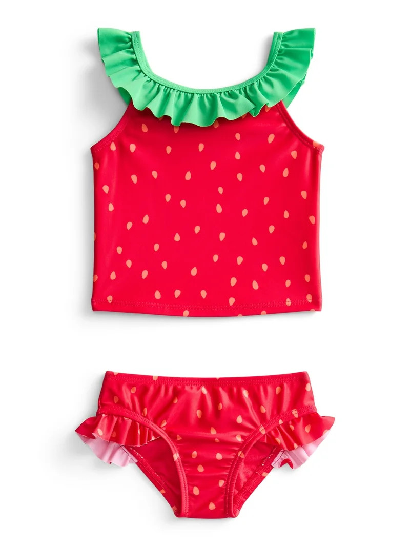 Wonder Nation Baby and Toddler Girl Ruffle Swim Strawberry Tankini, 2-Piece, Sizes 12M-5T | Walmart (US)