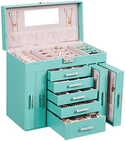 ANWBROAD 6 Tier Huge Jewelry Box Jewelry Organizer Box Display Storage Case Holder with Lock Mirr... | Amazon (US)