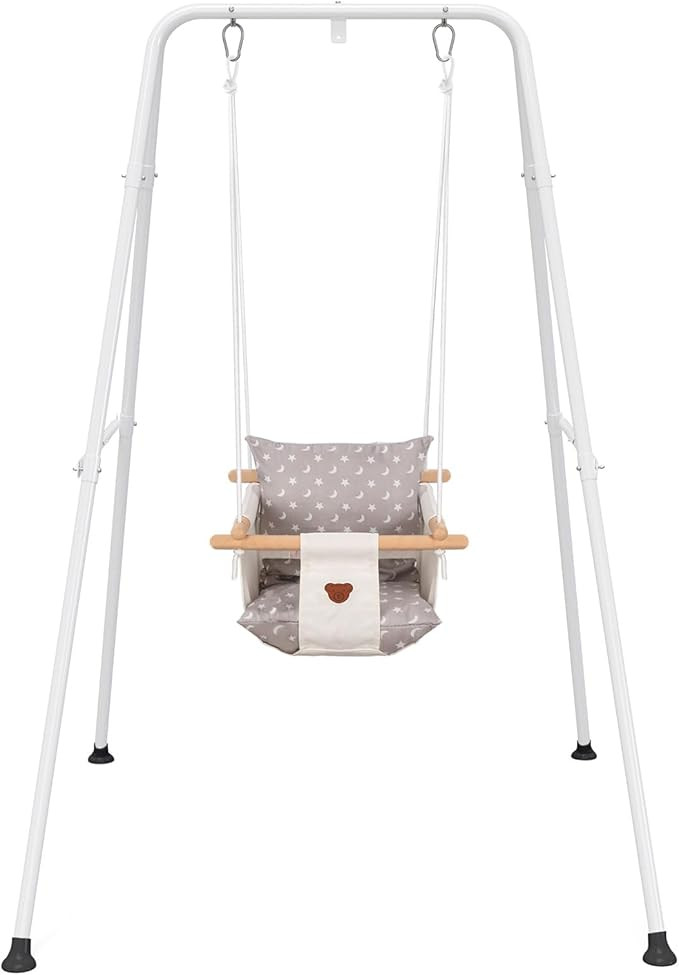 Baby Swing with Stand, Swing Set for Infant, Outdoor Indoor Swing Set with Canvas Cushion Seat (W... | Amazon (US)