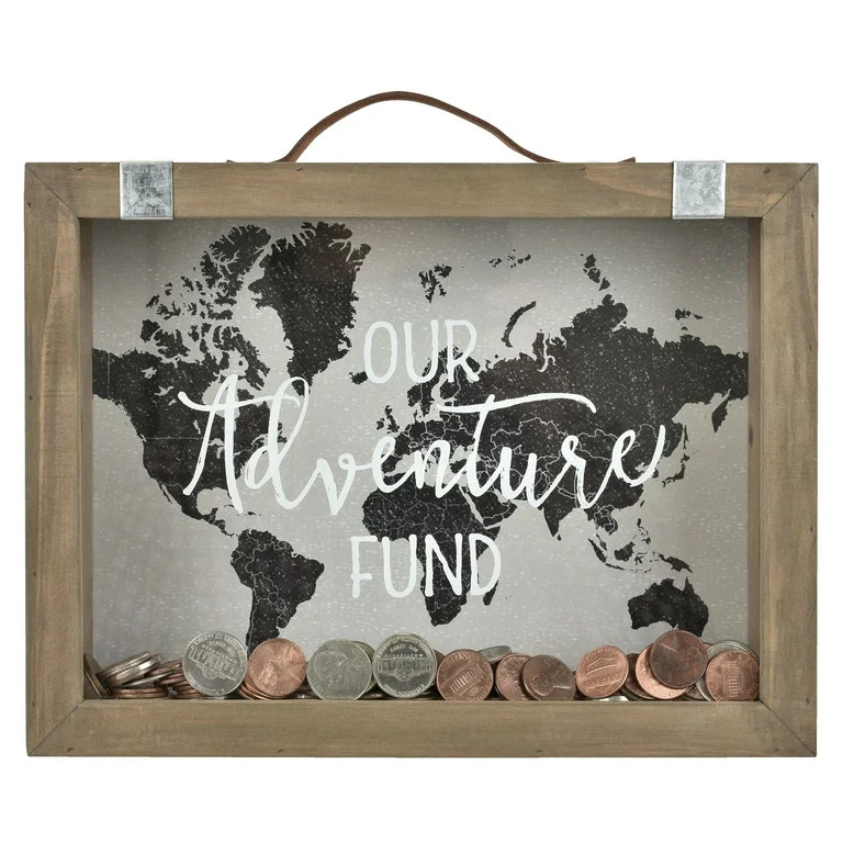 Mainstays Wood Modern Farmhouse Style Adventure Fund Bank, Brown, 10" x 8.29" | Walmart (US)