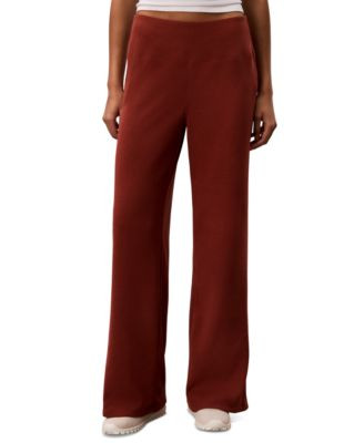 Calvin Klein Performance Women's Pull-On Waffle-Knit Relaxed-Fit Straight-Leg Pants - Black | Macy's