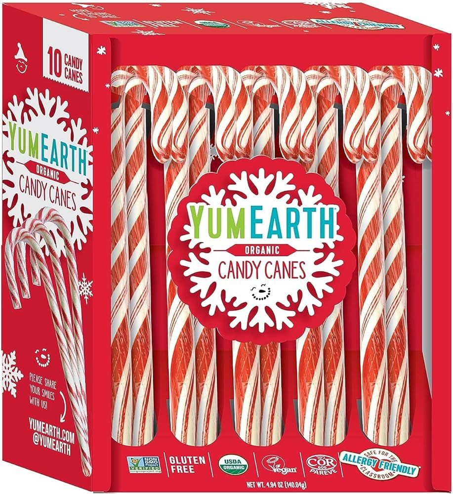 YumEarth Organic Candy Canes, Full Size, 10 Canes Per Pack - Allergy Friendly, Non GMO, Gluten Fr... | Amazon (US)