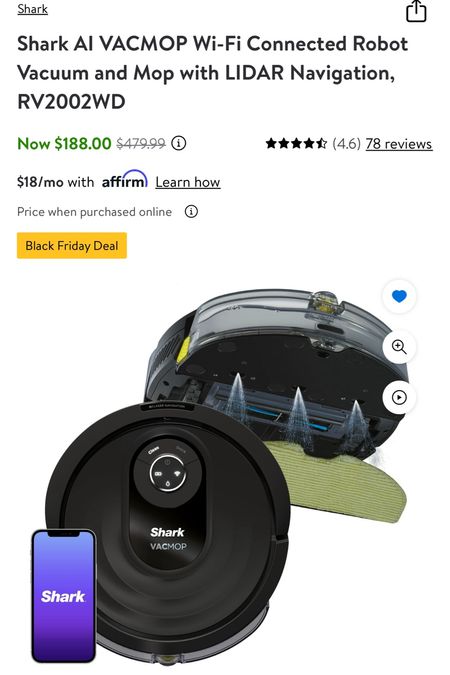 Shark mopping robot vacuum / on major sale for Black Friday at Walmart 

#LTKCyberweek #LTKsalealert #LTKGiftGuide