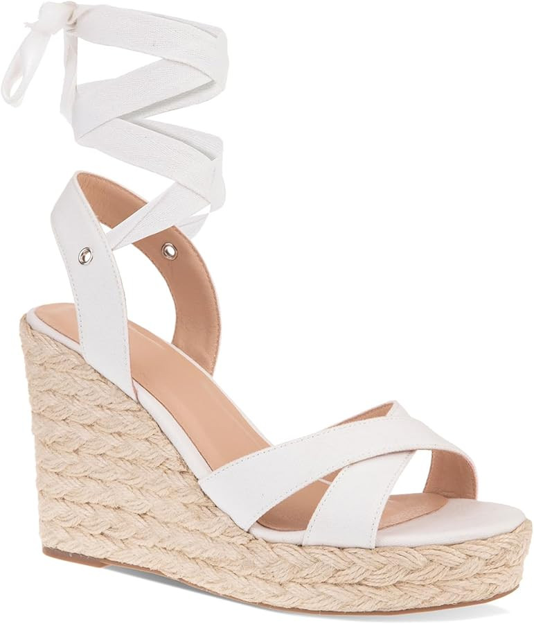 SUMOJIU Women's Wedge Platform Espadrille Open Toe Lace-Up Sandals, Cross Strap Wedge Sandals Sum... | Amazon (US)