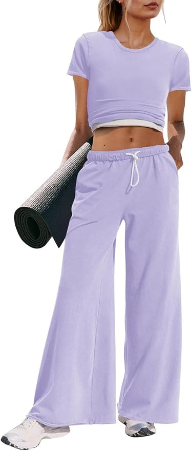 Panadila Womens 2 Piece Lounge Set Matching Workout Sets Summer Crop Tops Wide Leg Pants Going Ou... | Amazon (US)