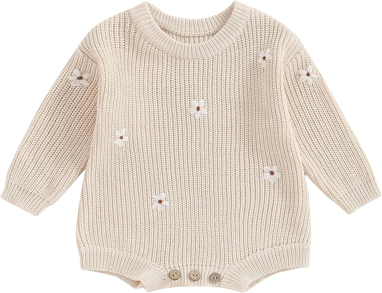 Qiylii Infant Baby Girl Flower Knit Sweater Romper Crewneck Long Sleeve Pullover Sweatshirt Onesi... | Amazon (US)