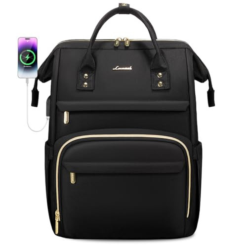 LOVEVOOK Laptop Backpack,15.6 Inch Professional Womens Purse Computer Bag Nurse Teacher Backpack,Waterproof College Work Bags Carry on Travel Back Pack with USB Port,Black | Amazon (US)