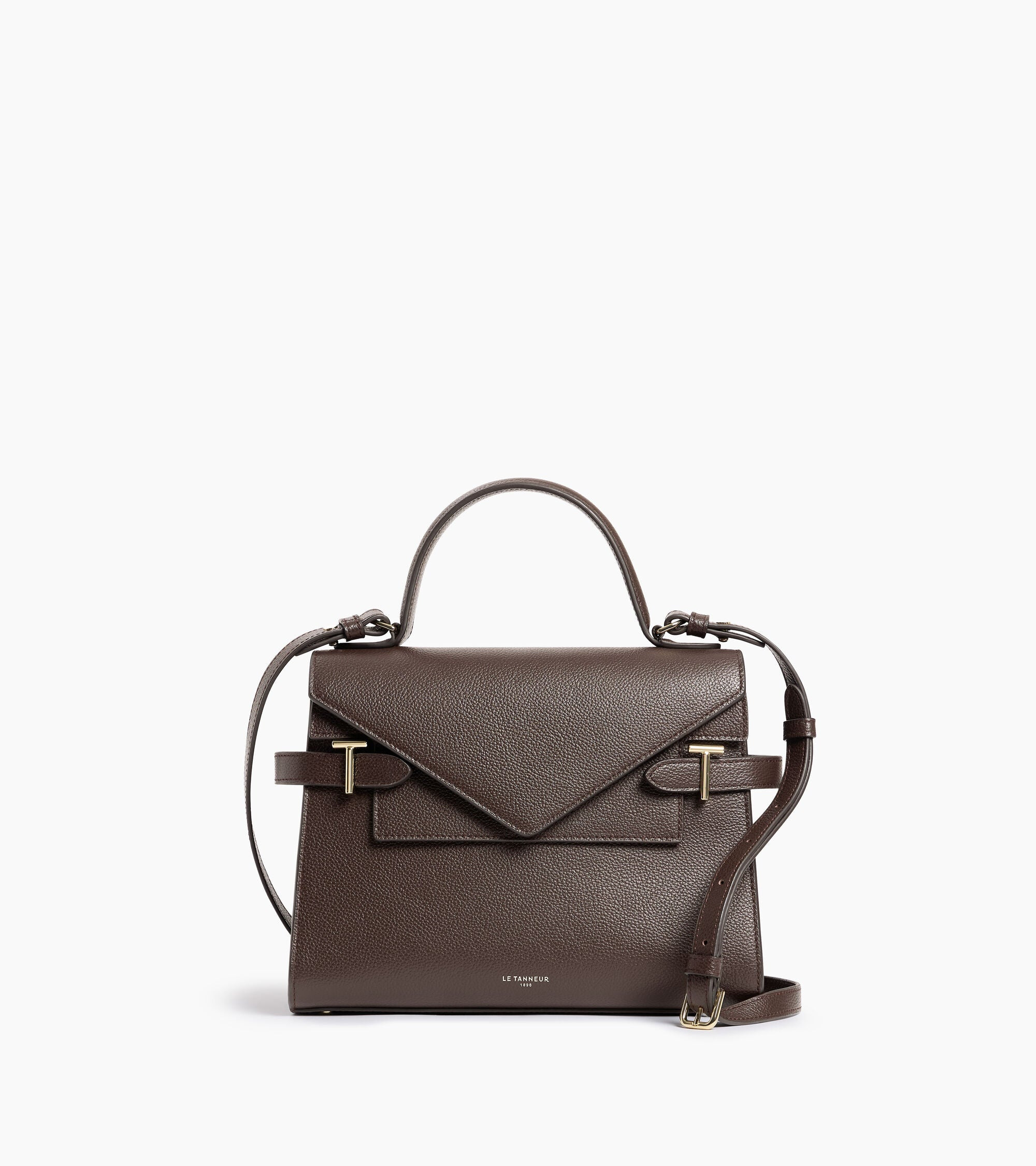 Emilie medium handbag with double flap in grained leather | Le Tanneur