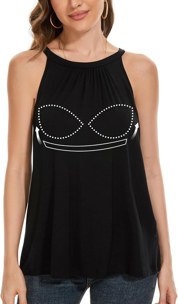 Women Halter Tank Top with Built in Bra Flowy Sleevless Padded Camisole Loose Fit Summer Shirt To... | Amazon (US)