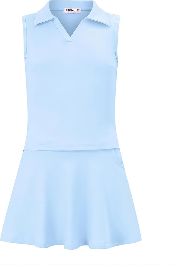 LIONJIE Kids Girls Tennis Golf Dress Outfit Sleeveless Dress with Pockets Athletic Skorts and Pol... | Amazon (US)