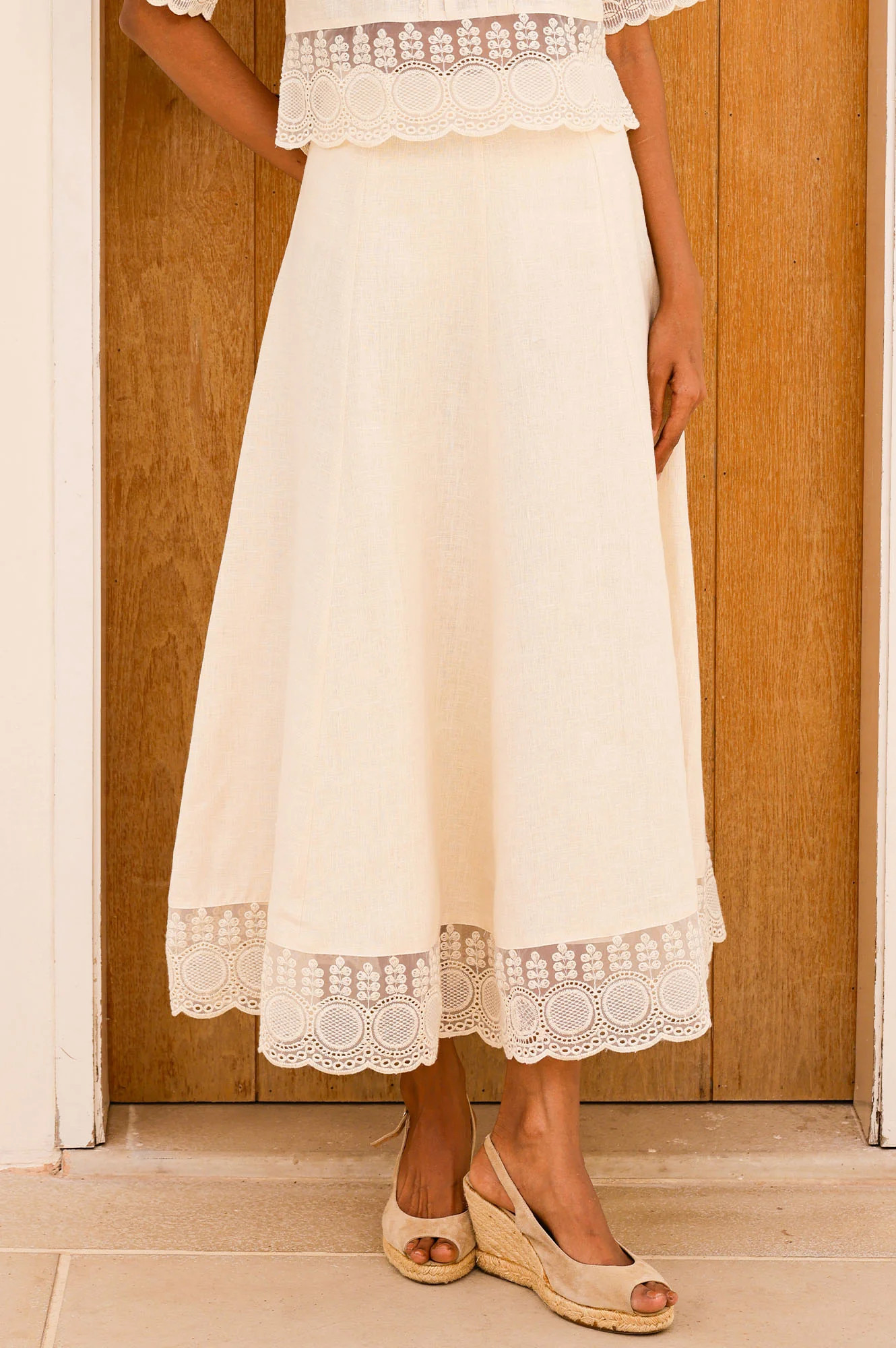 Linen Lace Skirt |  Butter Milk Cream | Aspiga US