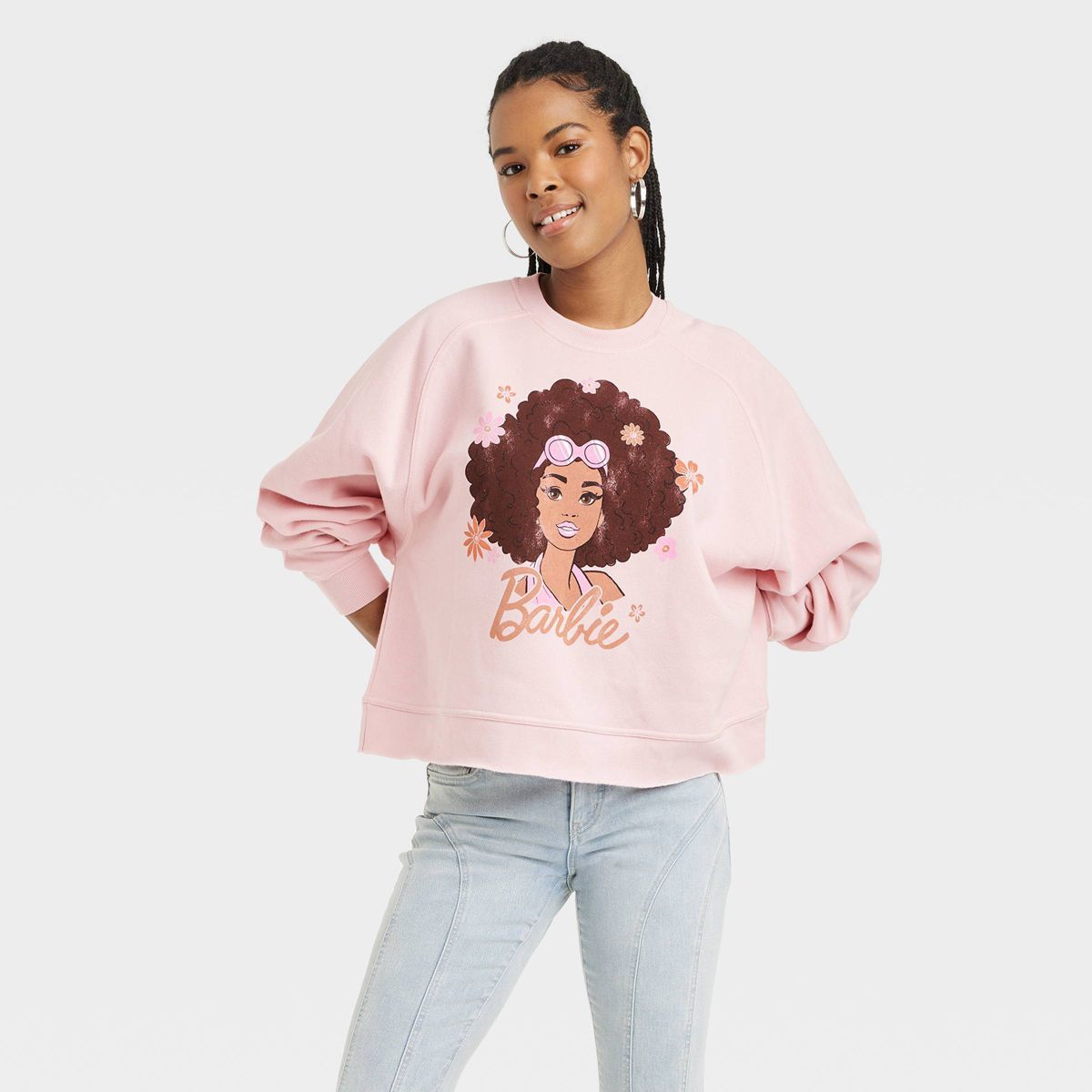 Women's Barbie Afro Graphic Sweatshirt - Pink | Target