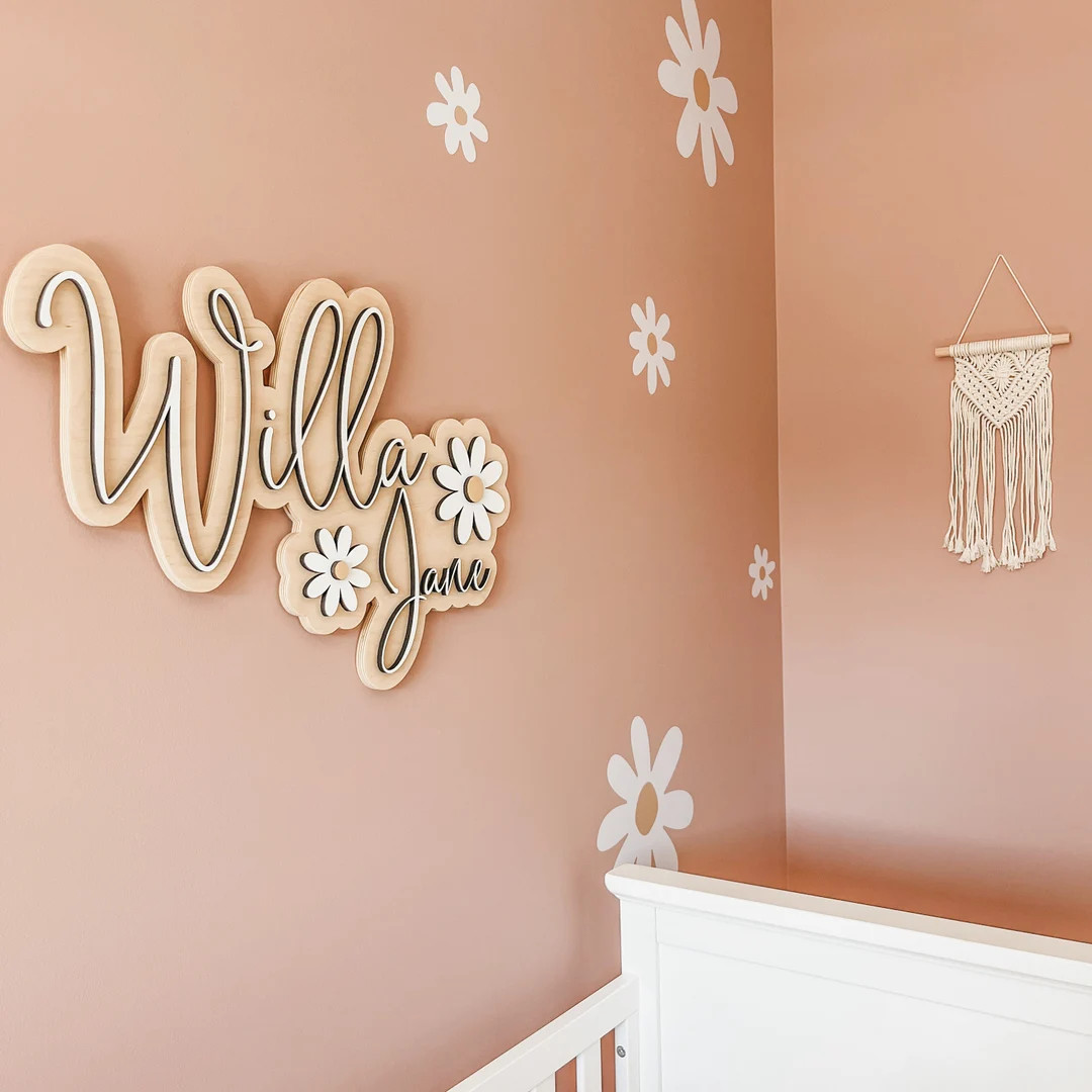 Daisy Name Sign, Nursery Name Sign, Daisy Nursery Decor, Name Sign for Girl, Custom Wood Name Sig... | Etsy (US)