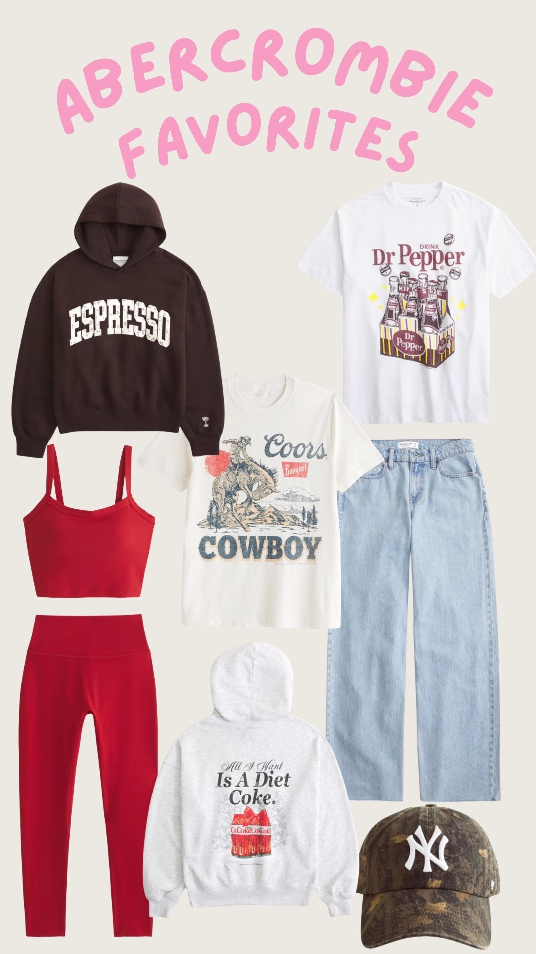Abercrombie. Favorites. Hoodies. Graphic tee. Jeans. Denim. Sports bra. Leggings. Camo. Baseball hat. Trending. Best sellers  

#LTKSeasonal #LTKFindsUnder50 #LTKFindsUnder100