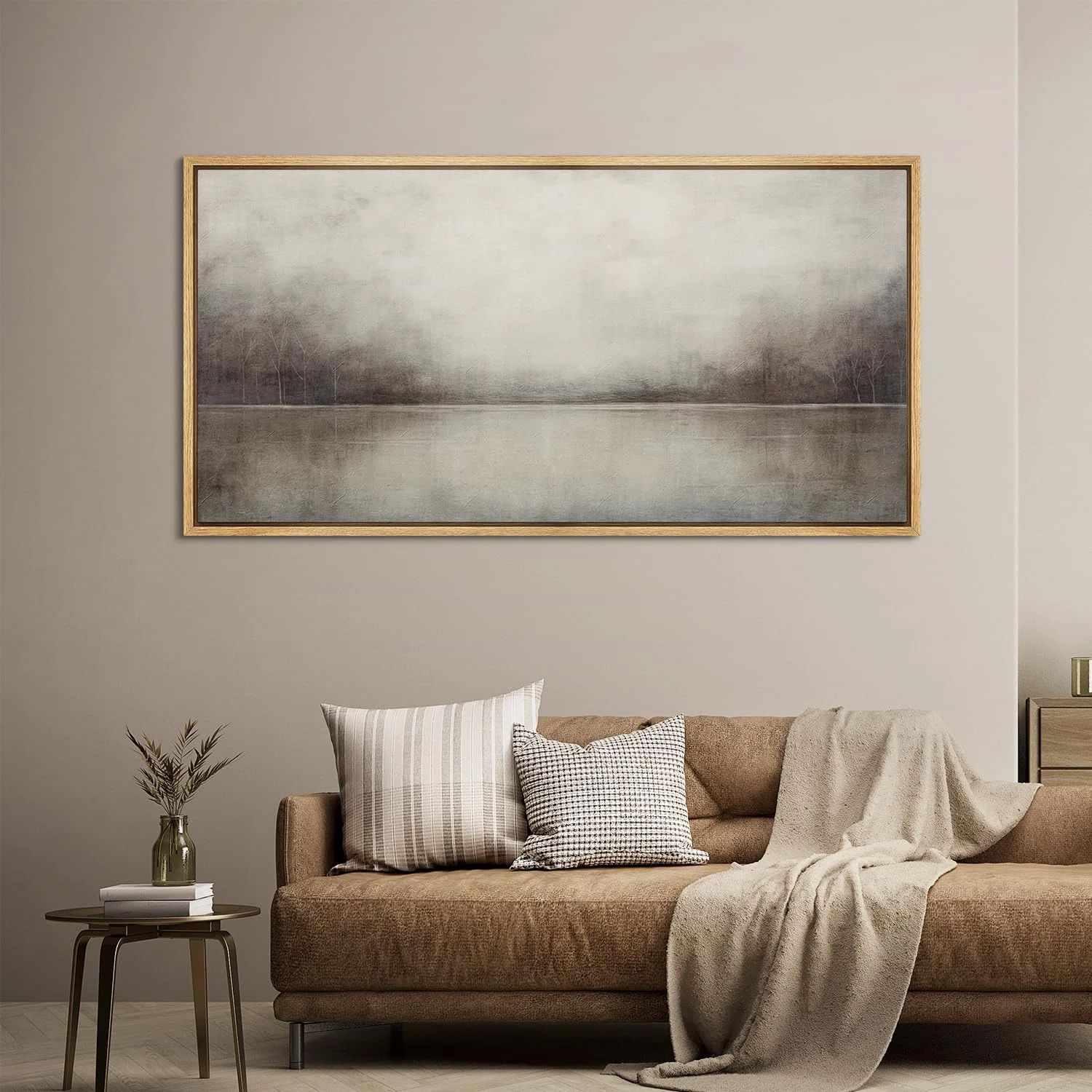 IDEA4WALL Minimal Landscape " Extra Large Soft Neutral Tones Lake Nature Landscape Retro Fine Art... | Wayfair North America