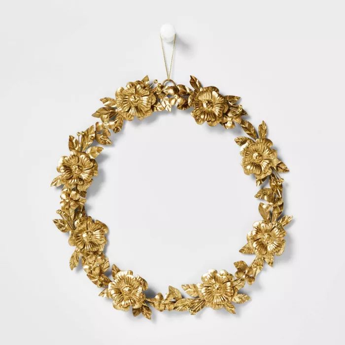 14in Metal Botanical Artificial Wreath Gold - Wondershop&#8482; | Target