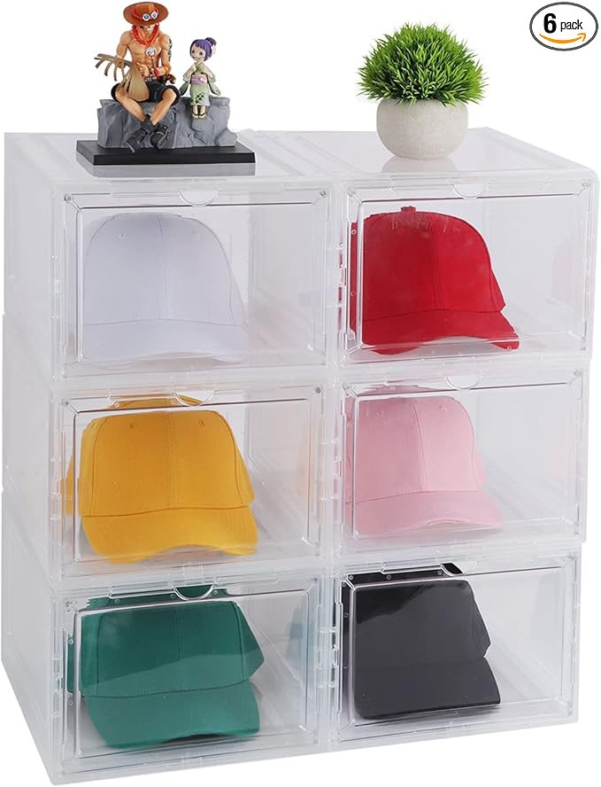 Suptsifira Hat Organizer Box for Baseball Caps (6 Pack) - Transparent Hat Display, Stackable Dust... | Amazon (US)