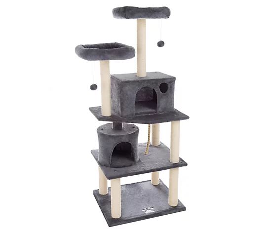 Pet Adobe 5-Tier Cat Tower and Kitty Condo Gray - QVC.com | QVC