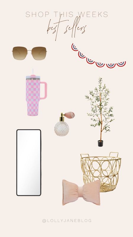 This week's best sellers are here! Loving the vibes with large frame sunglasses for sunny days, a vintage perfume bottle for classic charm, and a tall fake olive tree to bring the outdoors in! Don't miss out on our fun Fourth of July garland to spark up your celebrations! And how adorable is the cute wicker basket paired with the pink bow pillow? Perfect for adding a cozy touch! Complete your space with a tall rectangular full body mirror for that final touch of elegance. Shop now and elevate your space! ✨ #BestSellers #HomeDecor #FourthOfJuly #SummerVibes

#LTKSeasonal #LTKStyleTip #LTKHome