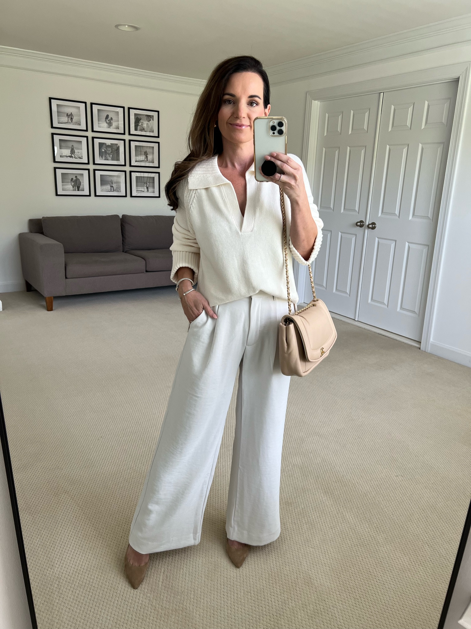 Abercrombie look - white on white 
Everything fits tts. I’m 5’3 for reference. 
25short in the pants 
S in the sweater 
#abercrombie #whitepants #wideleg #sweater #fall #winterwhite #sale 

#LTKSale #LTKCon #LTKsalealert