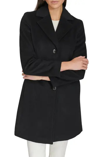Calvin Klein Notch Wool Blend Coat in Black at Nordstrom Rack, Size 0 | Nordstrom Rack