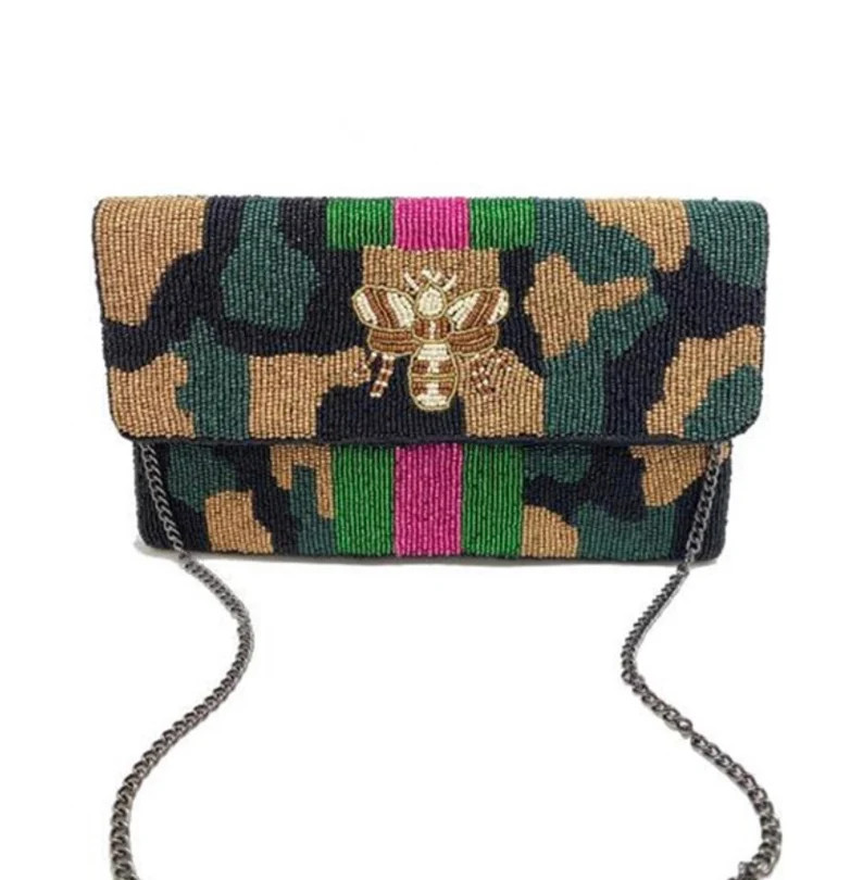 Queen Bee Camo With Pink and Green Stripes Bead Clutch | Etsy | Etsy (US)