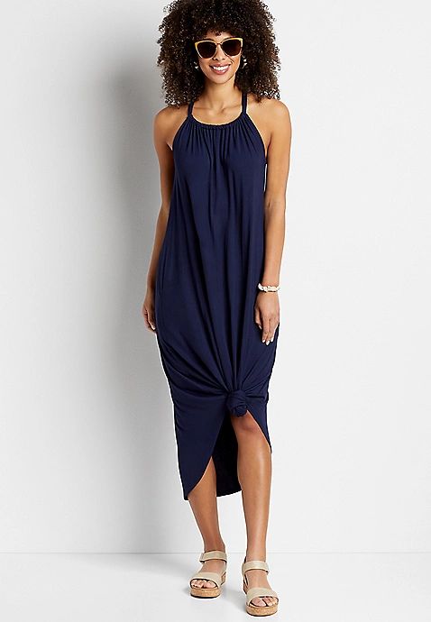 24/7 Navy Halter Neck Maxi Dress | Maurices