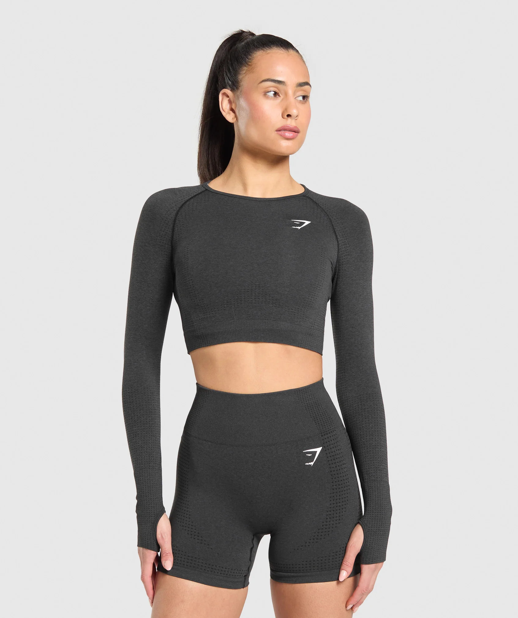 Gymshark Vital Seamless Crop Top - Black Marl | Gymshark UK