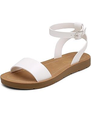 DREAM PAIRS Women’s One Band Ankle Strap Buckle Flat Sandals | Amazon (US)