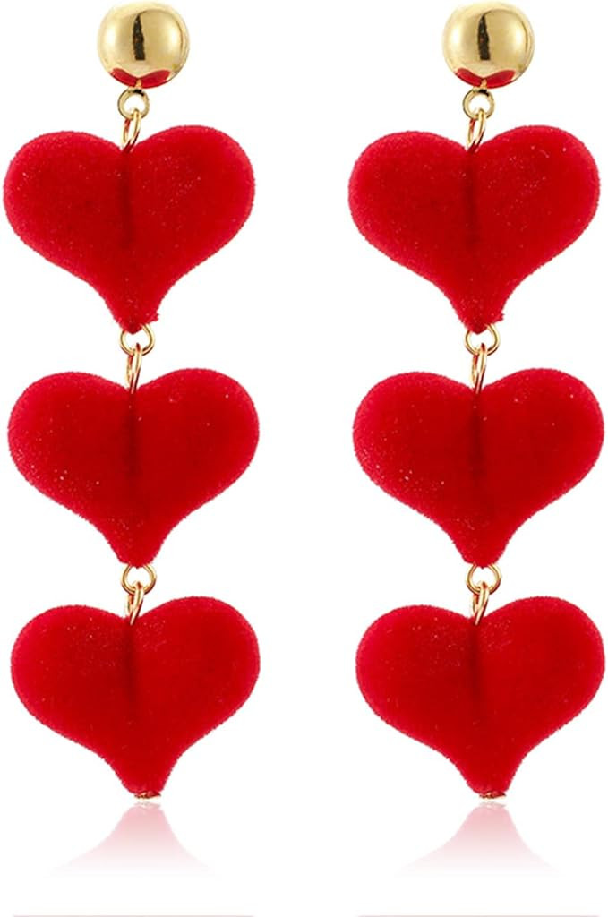 Red Heart Earrings for Women, Valentines Earrings Velvet Heart Dangle Earrings for Teen Girls Hea... | Amazon (US)
