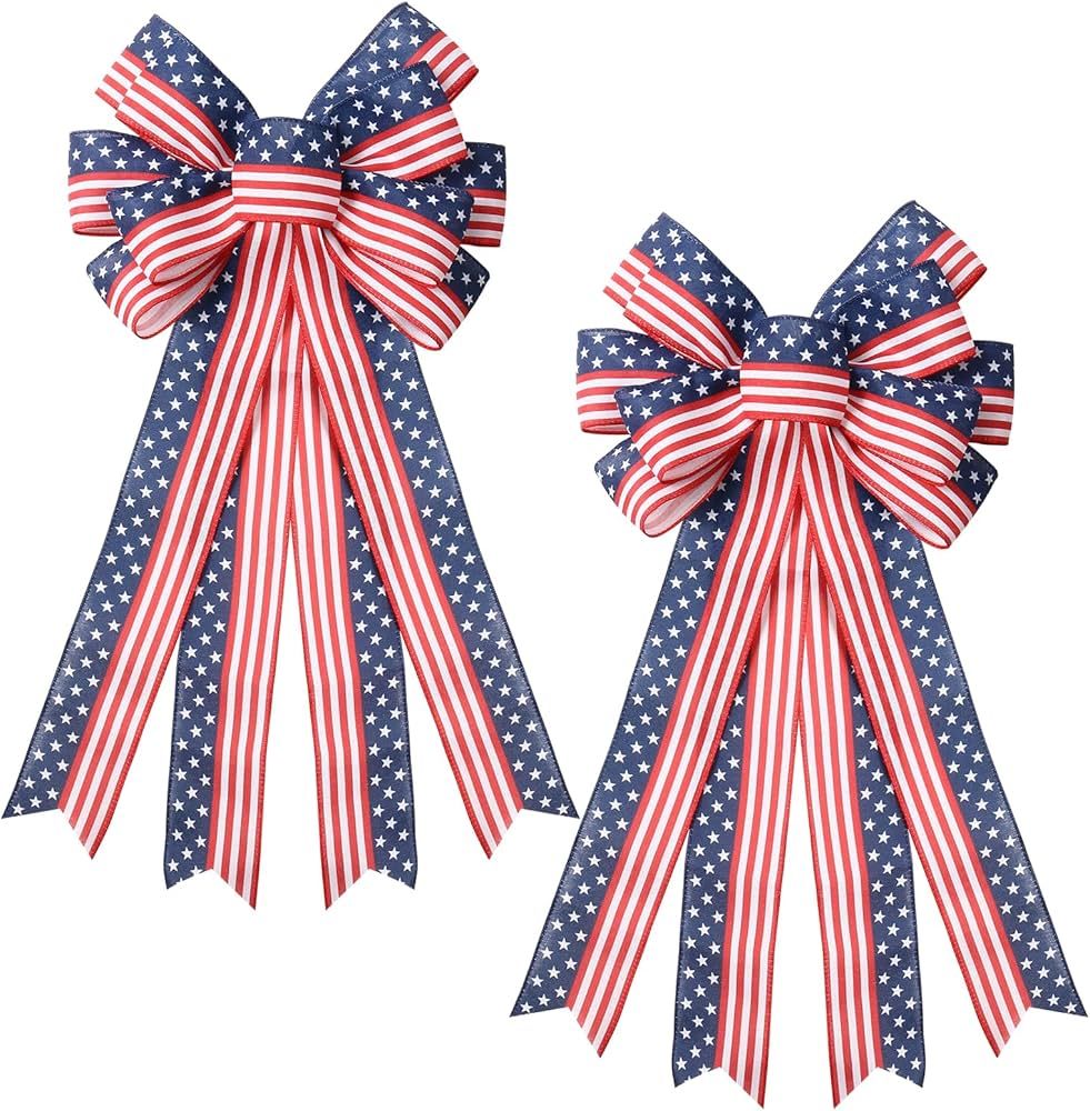 SY Super Bang 2PCS 4th of July Decorations, Red White Blue Wreath Decor for Front Door, Stripe St... | Amazon (US)