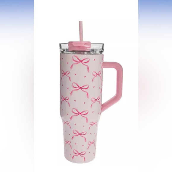 Pink bows and hearts stainless tumbler | Poshmark