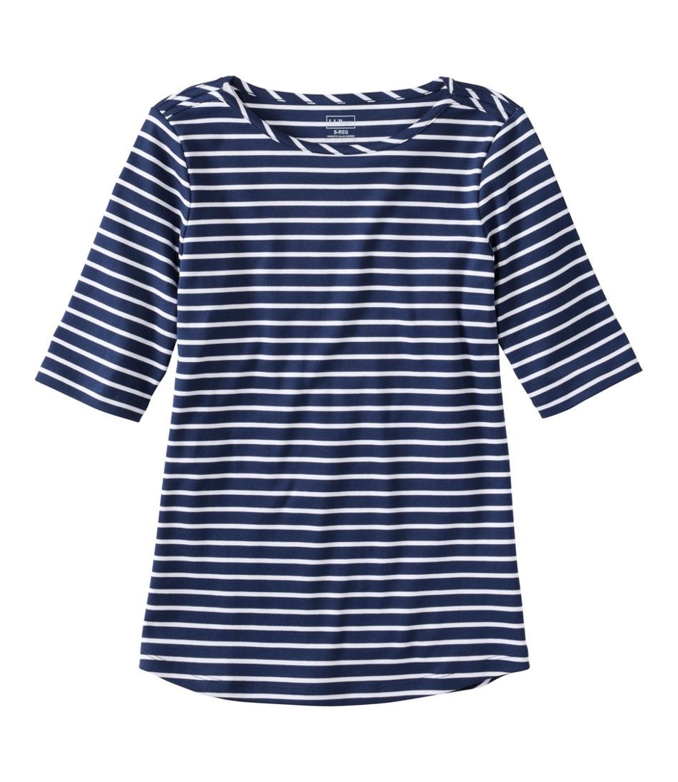 Women's Pima Cotton Tee, Elbow-Sleeve Boatneck Stripe | L.L. Bean