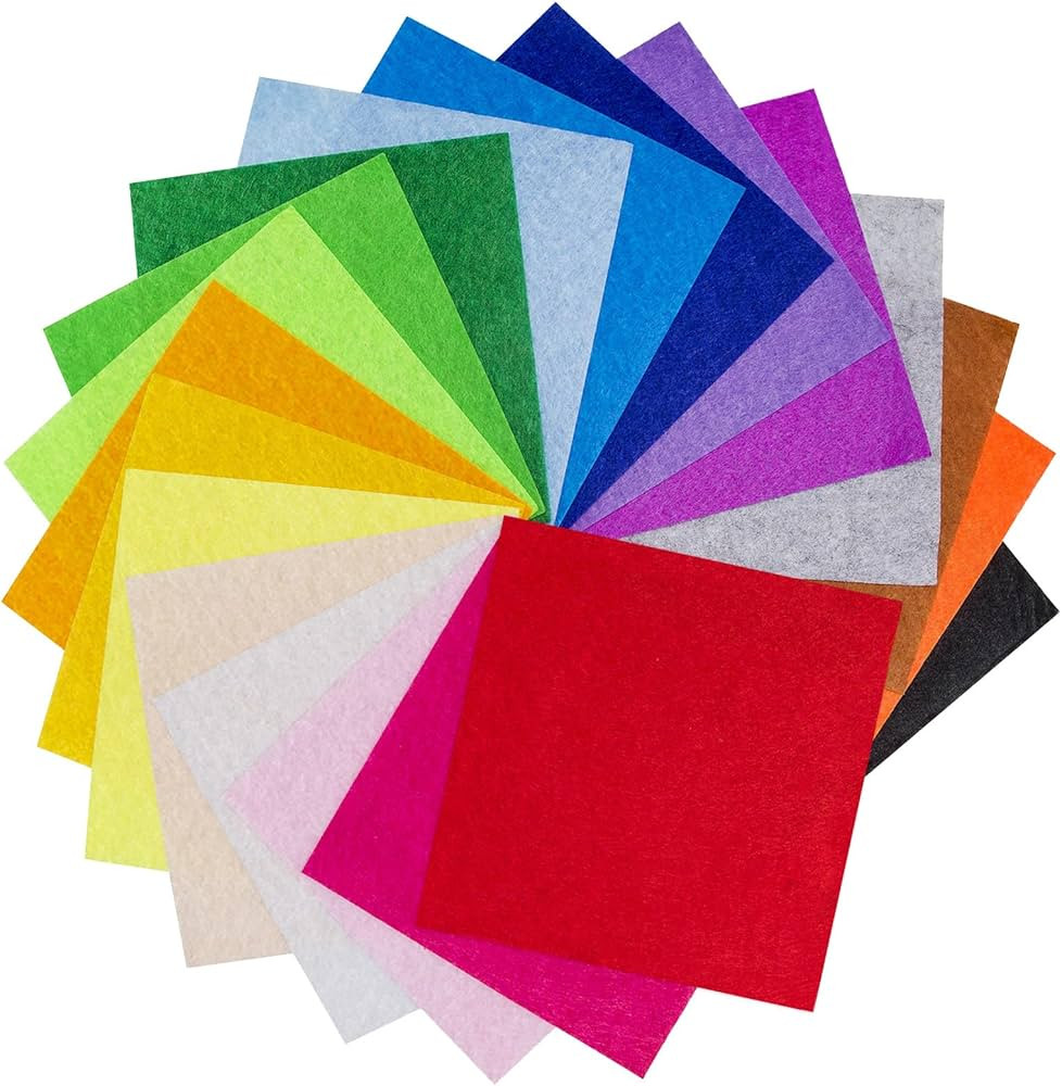 6" x 6" Felt Fabric Sheets for Crafts, 1mm Thick, Assorted Colors Felt Paper for Sewing Craft, Sq... | Amazon (US)