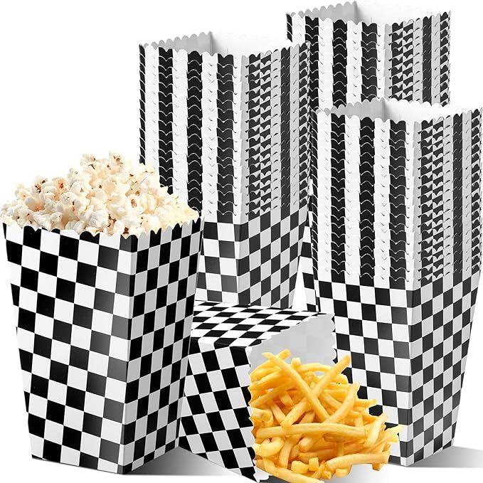 Irenare 100 Pieces Race Car Popcorn Boxes Racing Car Party Supplies Black and White Checkered Tre... | Amazon (US)